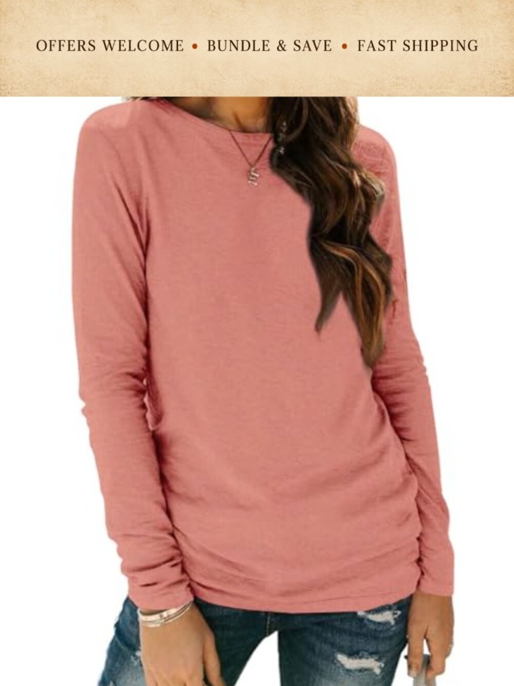 Long Sleeve Round Neck Pullover T-Shirt Top Casual Fall Basic